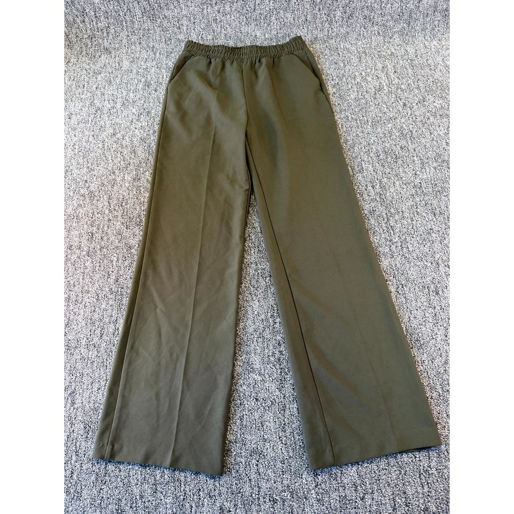 Toy G Pants Womens 29 Olive Green Elastic Waist Wide Leg Flat Front Workwear